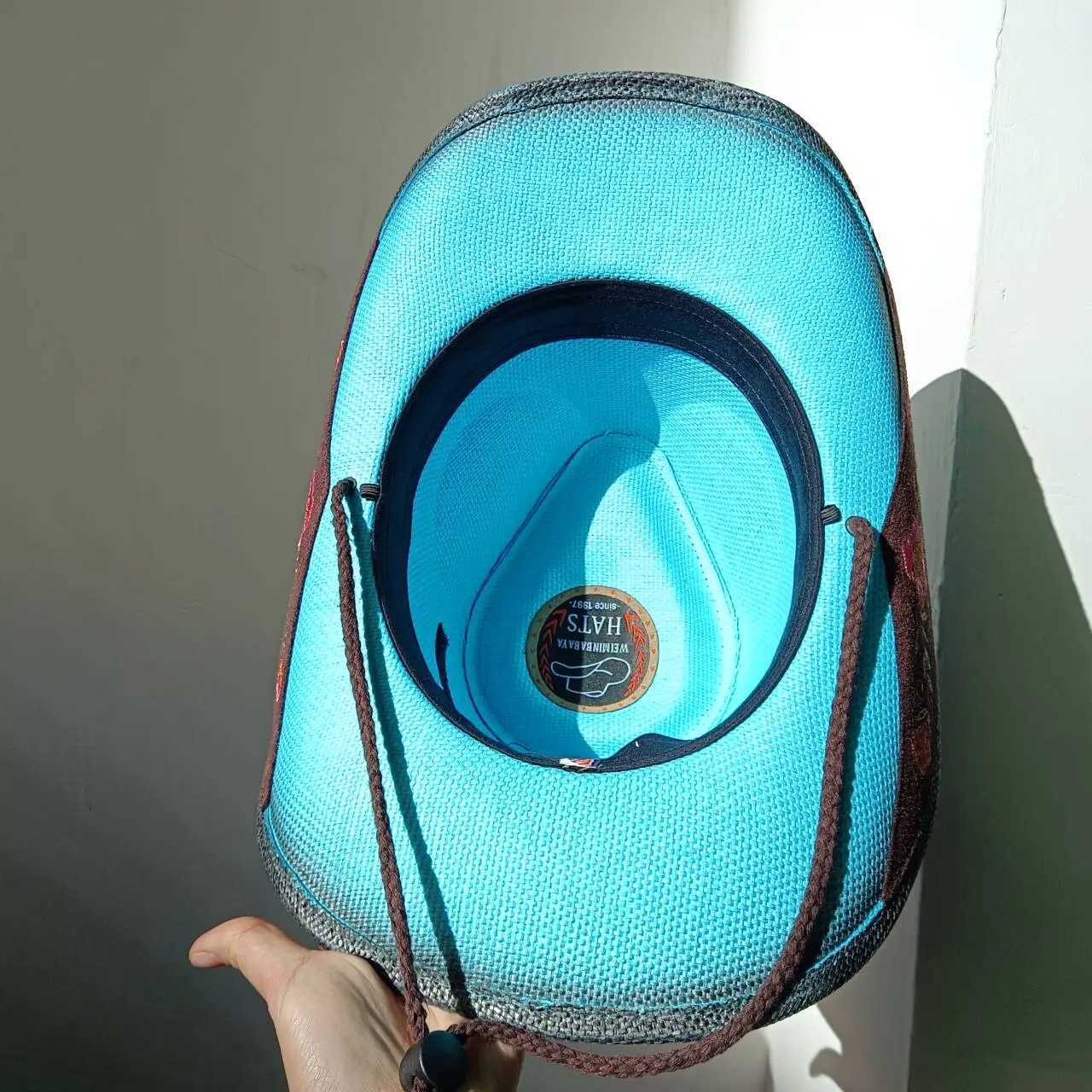 2024 Blue Lake New Western Cowboy Hat Summer Outdoor Travel Beach Sun Hat Mens and Womens Retro Gentleman Cowboy Jazz W241225