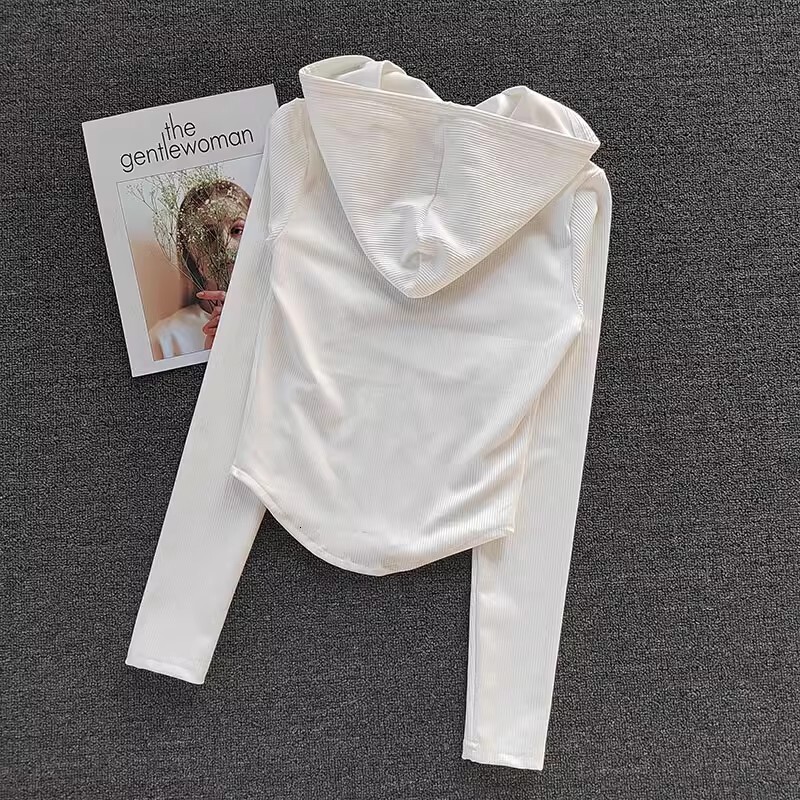 Women's Coat Short Fiess Yoga Shirt Cycg Running Coats Zipper Jacket Hooded Long Sleeve Sports Jacket