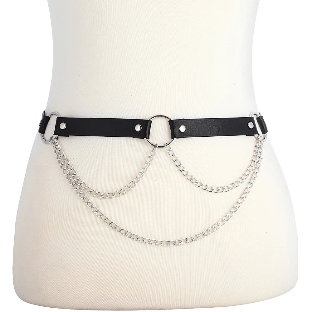Pink Faux Leather Waist Belt for women Sexy Punk Rock Fashion Belly Chain Body Jewelry Kawaii Accessories 241225