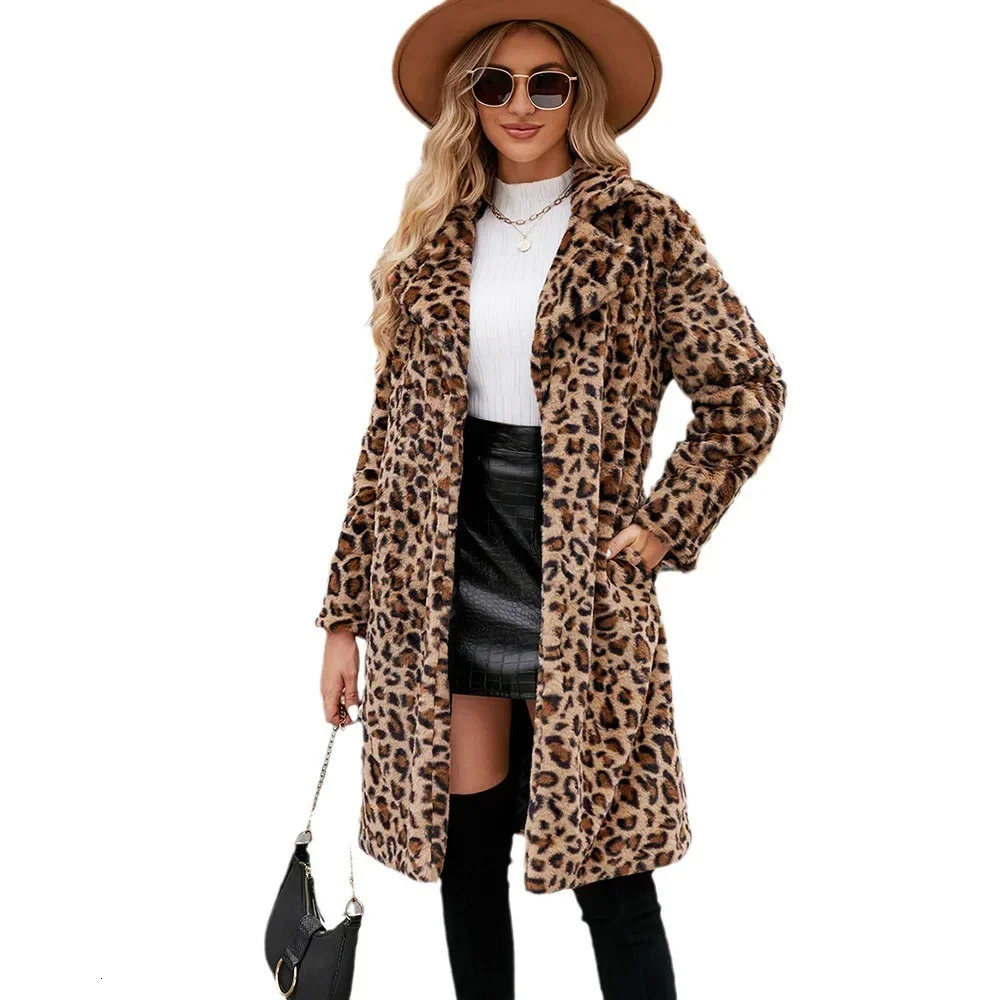 Fashion Casual Square Collar Faux Fur Coat Plush Long Autumn and Winter Coats for Women 241223