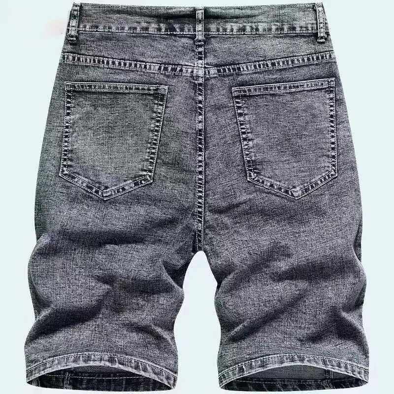 New Korean Fashion Mens Summer Casual Knee Length Denim Luxury Grey Solid Breathable Designer Shorts Mens Denim Shorts W241226