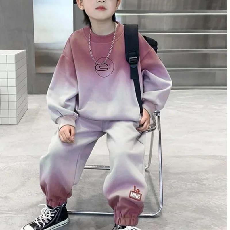 Autumn Teenage Boy Clothes Set Children Girls Gradient Tshirts and Pants 2 Pieces Suit Kid Top Bottom Fashion Outfits Tracksuit 241225