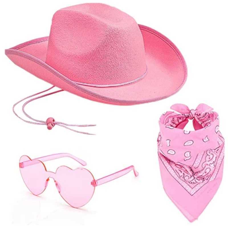 Western style cowboy hat scarf sunglasses wide brown hat womens party attire W241225