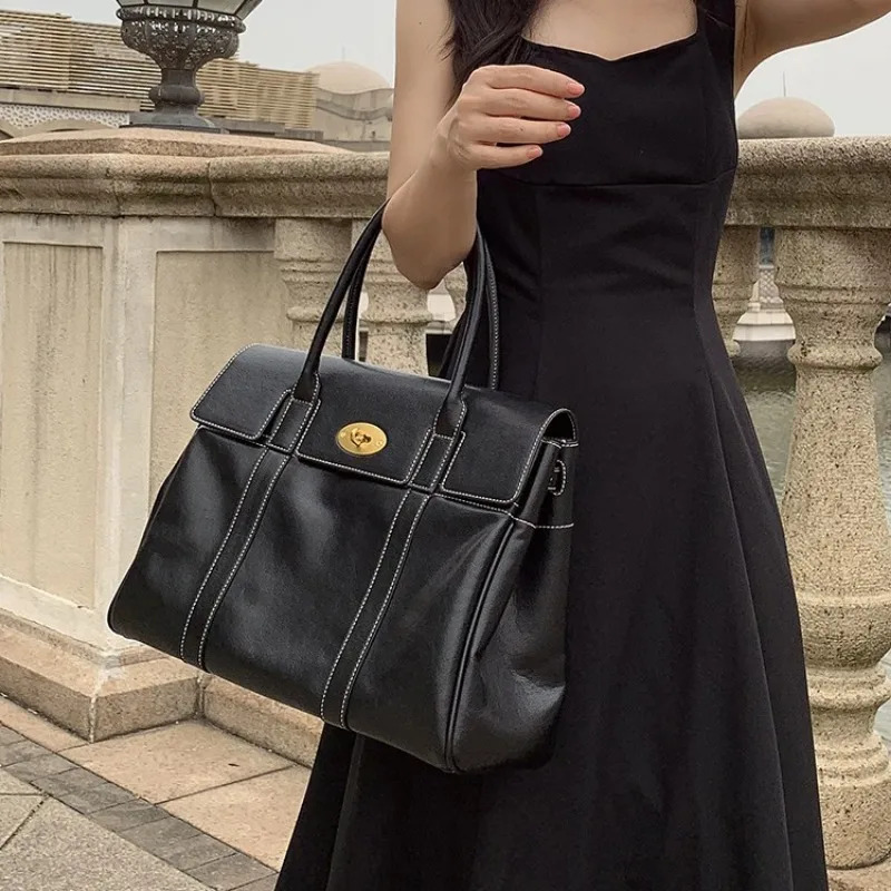 Vintage Design Woman's Large Capacity Top Handle Handbag Soft Pu Leather Trendy Trave Shoulder OL Daily Commute Tote Bag