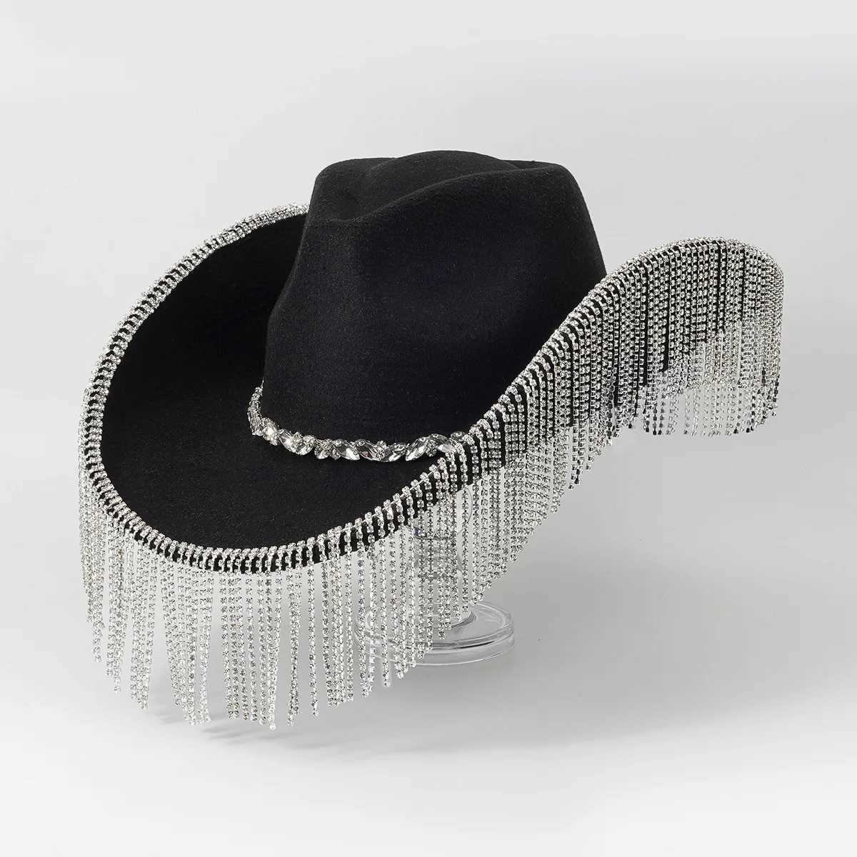 Cowboy hat wedding party hat with rhinestone edge mens Fedoras hat feather letter Accord party cowboy hat W241225