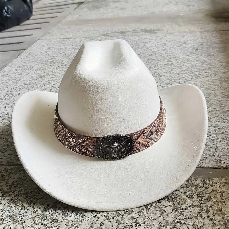 Suede Cowboy Hat Mens Belt Womens Winter New Double sided Convertible Western Cowboy Hat Retro Hat Wholesale Sombrero Vaquero Mujer W241225