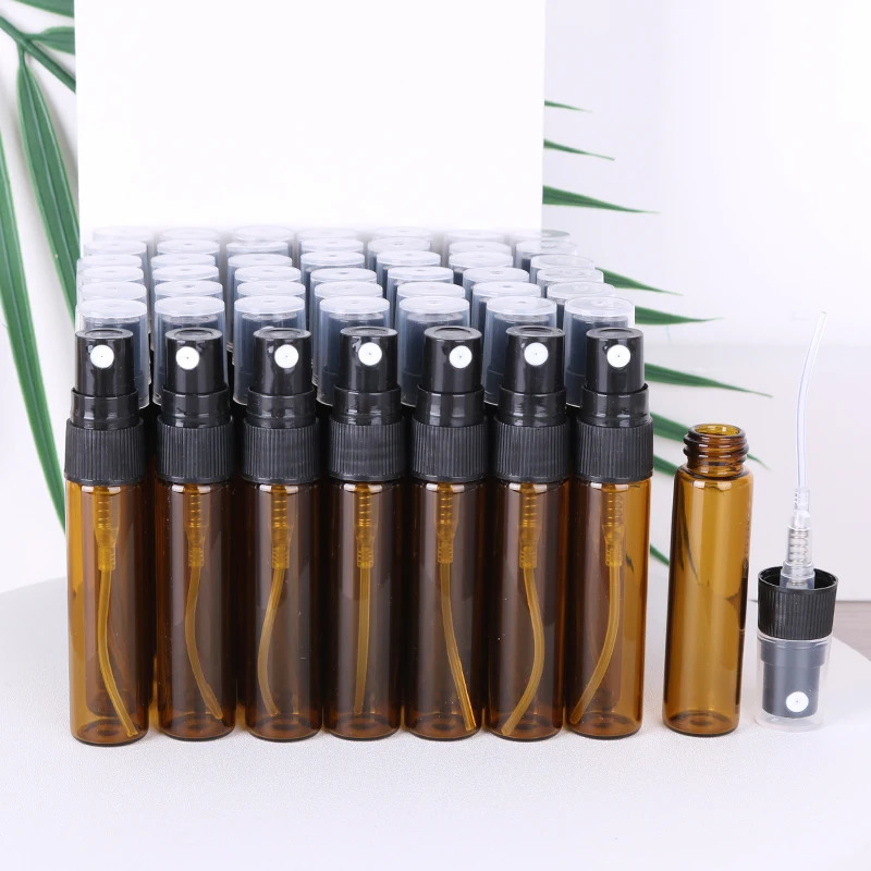 Special sale 50/piece 5ml brown high quality glass perfume bottle essential oil cologne mini spray bottle for travel essentials 241225
