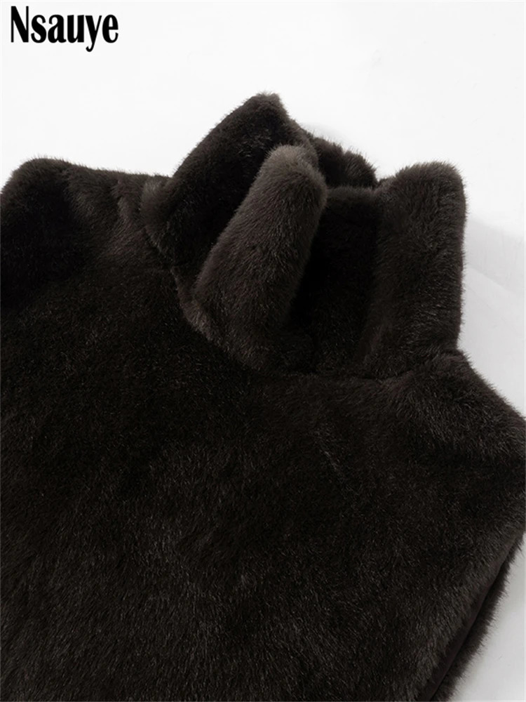 Nsauye 2024 Winter Female Chic Fashion Sleeveless Faux Fur Womens Coat Thickened Warm Jackets Outerwear Tops Ladies Coats 241223