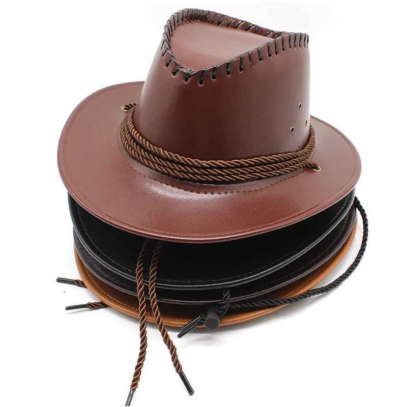 Cowboy Hat Summer Cool PU Leather C Brim Womens Retro Cowboy Hat Black Jazz C W241225