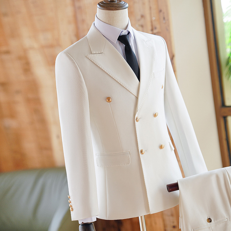 B1125Light luxury suit for men double breasted business suit white dress for groom