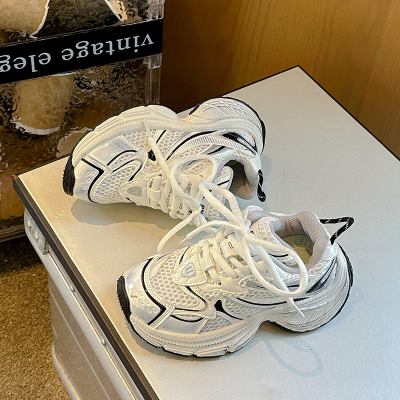 Daddy Shoes Female Ins Tide Outdoor Spring And Summer Thick Bottom Sneakers Mesh Designer Shoes Silver White Casual Shoes Size 28-40 For Children