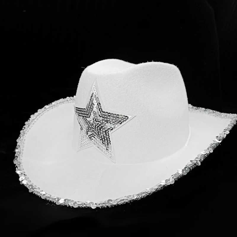 Felt Cowboy Hat Western Cowgirl Hat Costume Glitter Hats C for Kids Boys Girls W241225