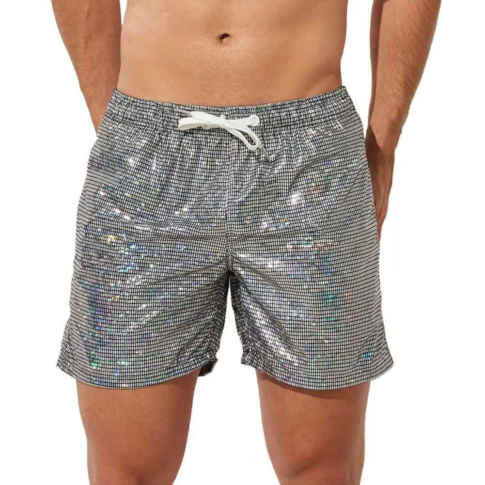 Metal printed beach pants quick drying mens gym shorts with brushed elastic waist soft and breathable fabric suitable for fitness jogging W241226