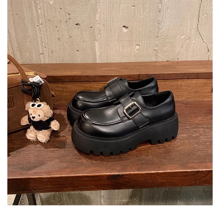 f2cb7 square belt toe buckle oxford shoes woman high quality leather creepers atillas mujer new New desig platform flats women
