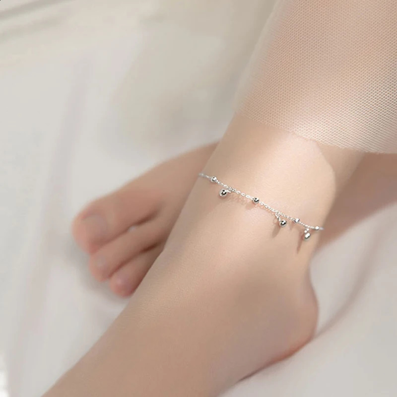 925 Sterling Silver Summer Trend Round Beads Anklets For Women Jewelry Leg Chain Foot Bracelet Female Gift 241226