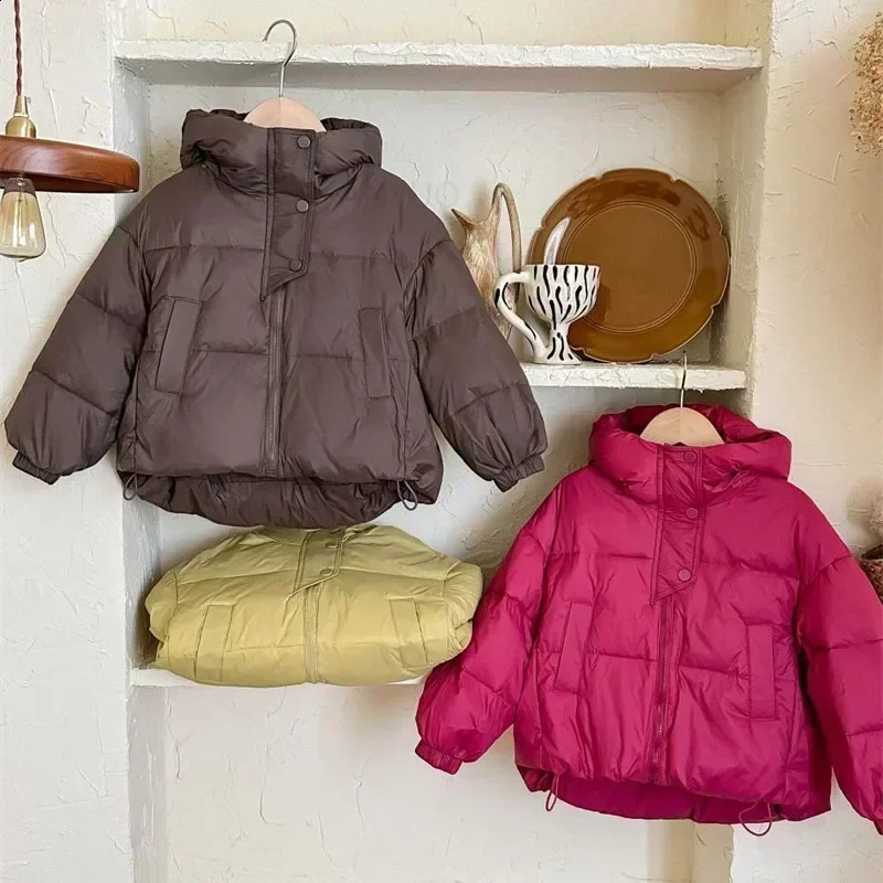 Winter Children White Duck Down Jacket Gloved Korean Solid Color Toddler Warm Windproof Outerwear Versatile Boys Girls Coats 241225