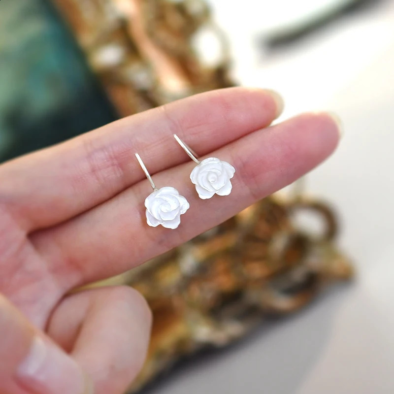 ASHIQI 925 Sterling Silver Natural Shell Flower Earrings Fashion Jewelry Gift for Women Trendy 241226