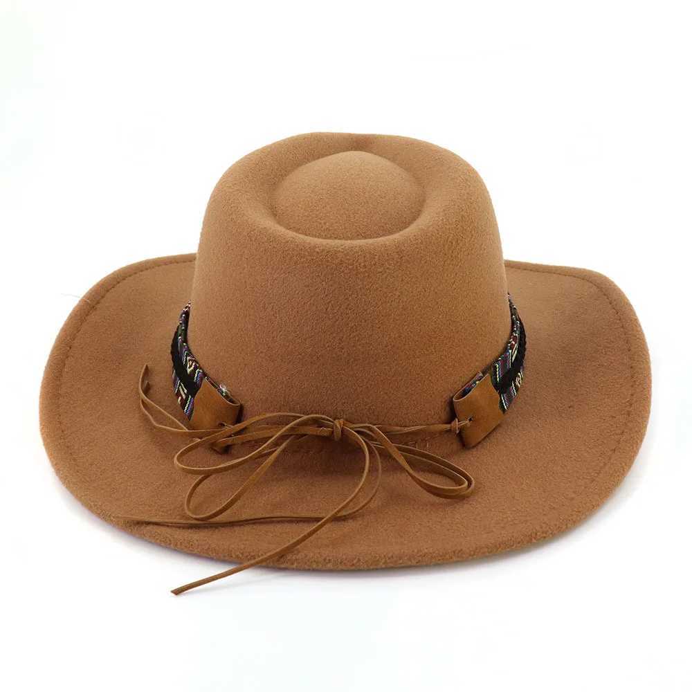 Western Cowboy Band Cowboy Hat European American Men and Women Autumn Peach Heart Top Felt C Panama Outdoor Sunshine Protection Cowboy Hat W241225