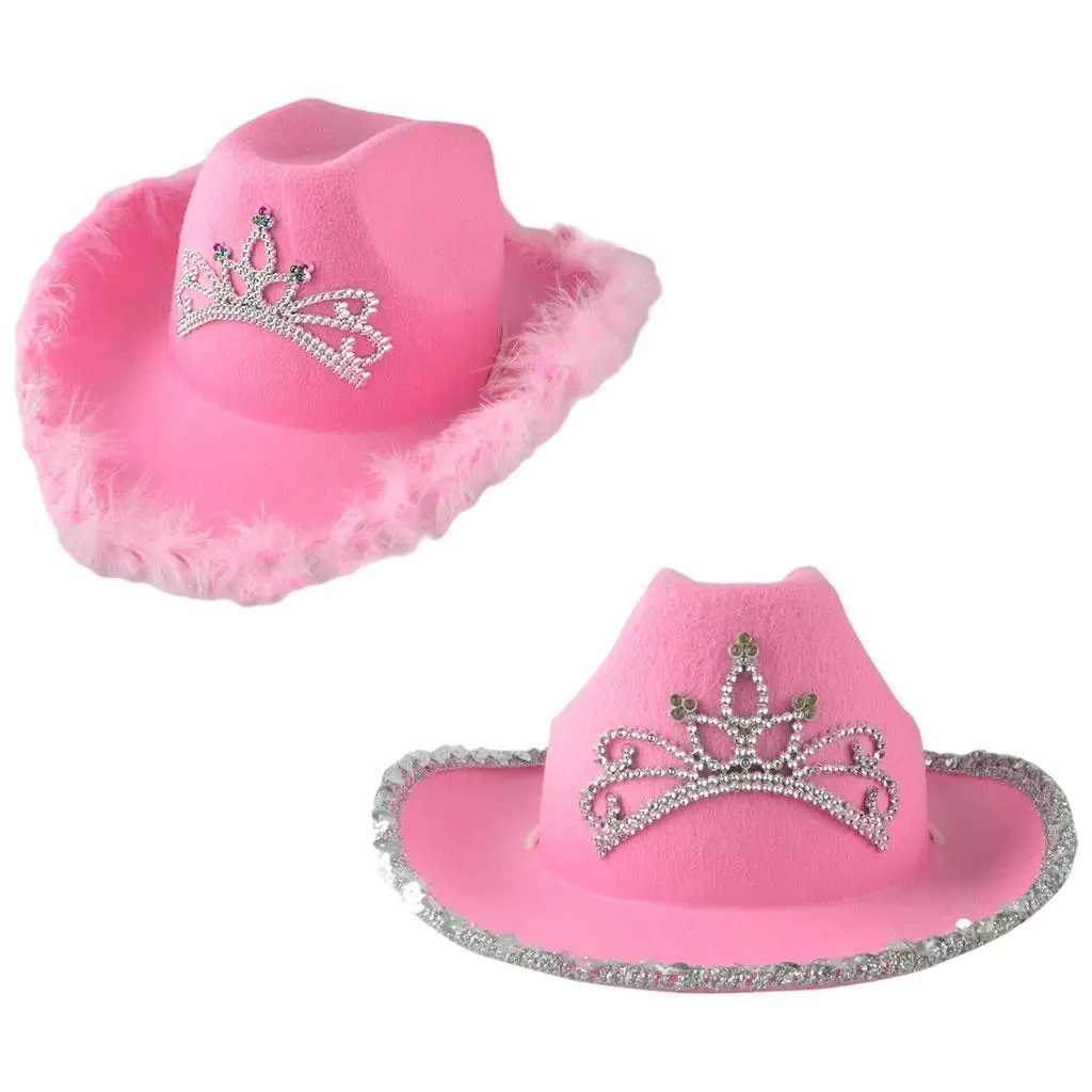 Pink Cowboy Hat Pink Cowgirl Prink Hat with Tiara Design Pink Cowboy Hat W241225