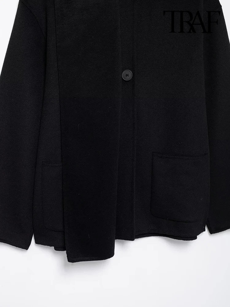 TRAFLoose Woolen Jacket with Scarf for Women Long Sleeve Coat Front Button Female Outerwear Chic Tops Fashion 241225