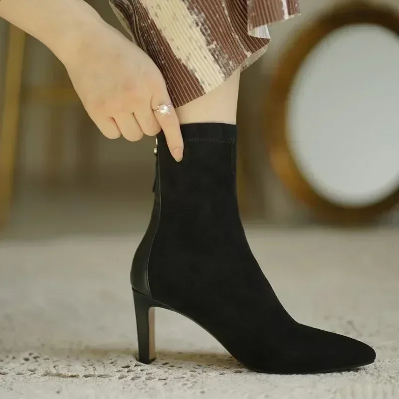 Elegant Ankle Boots for Women Dress Heeled Shoes Autumn Pointed Toe Womens Boots Sexy Stiletto Female Modern Boots 241226