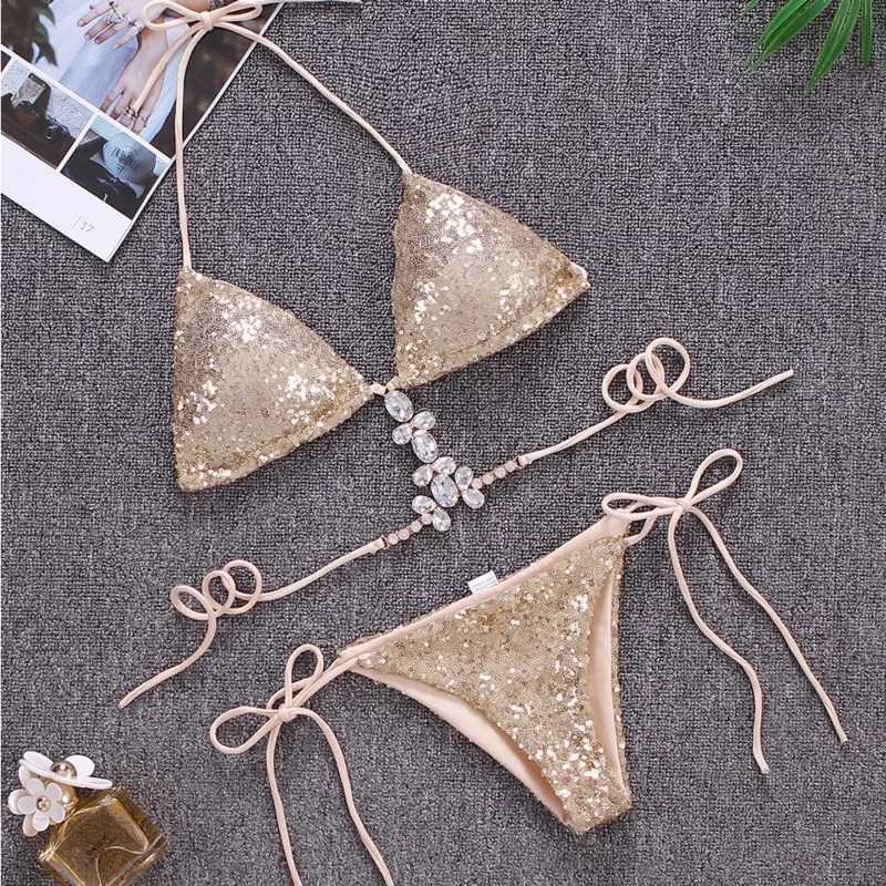 Shiny and sexy bikini swimsuit with rhinestone womens swimsuit womens swimsuit push up bikini beach swimsuit swimming pool swimsuitW241225