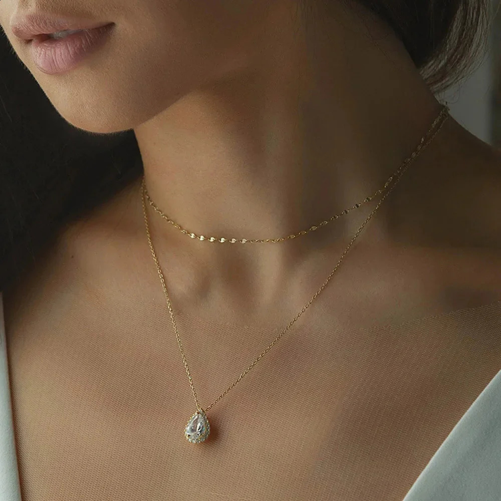 Water Drop Back Chain Jewelry Necklace for Women Belt Elegant Zircon Bridal Accessories Wedding Y2k Girls 241226
