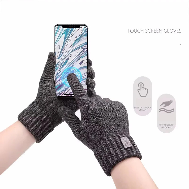 Winter Warm Gloves Touch Screen Padded Thickened Knitted Gloves Coldproof Alpaca Velvet Mens Finger Gloves 241226