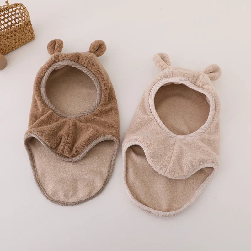 Winter Cartoon Bear Ear Baby OnePiece Hat Kids Warm Protection Cap for Boy Girl Windproof Hood Beanies Plush Balaclava 241225