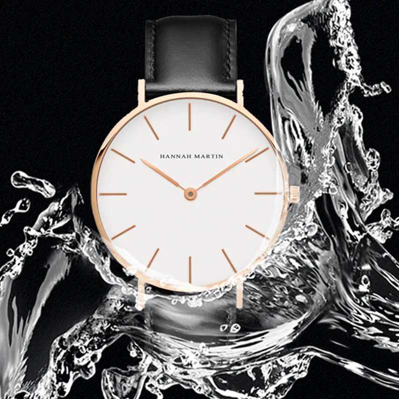 New Arrival Hannah Martin Brand Fashion Quartz Wrist Watches Silver Brown Leather Men Watch Waterproof Dress Watch Men Casual Mens Watches Z241226