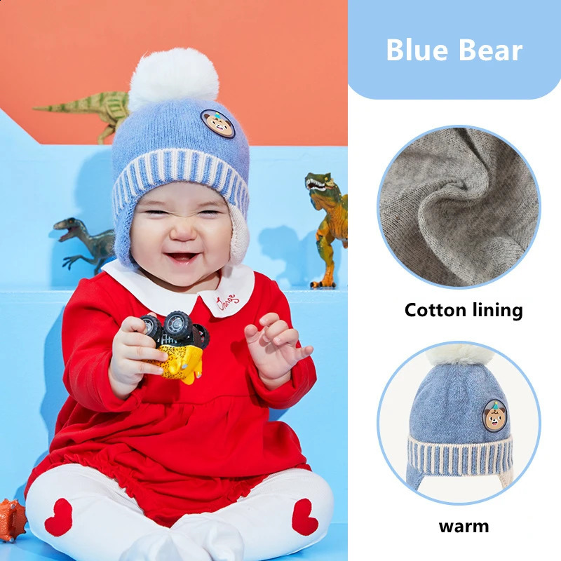 Cute Double Wool Pompom Baby Hat Children Cap Warm Autumn Winter Hats For Kids Boys Girls Knitted Warmer Beanie Caps Bonnet 241225