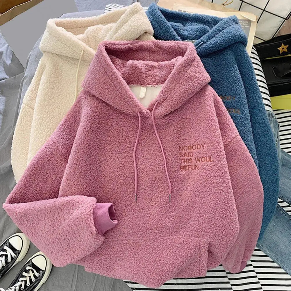 Autumn Winter Coat Pink Sweet Hooded Sorry Print Harajuku Loose Pocket Hoodies Fleece Flannel Pullover Female Sweatshirt 241225