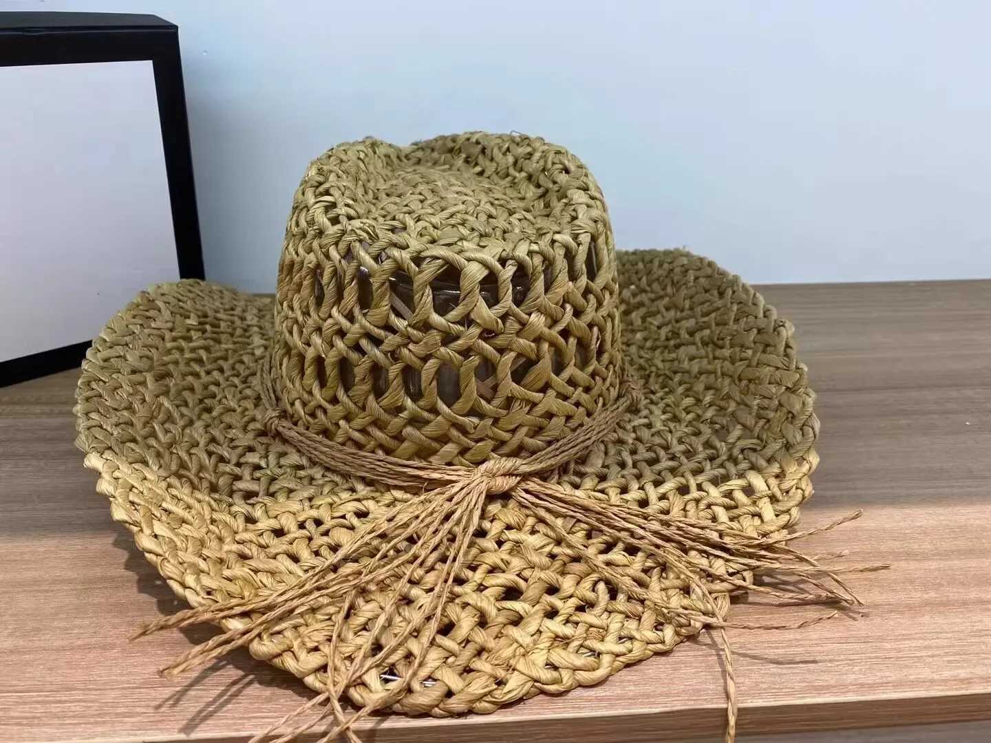 2024 Str Hat Corn Peel Material Western Cowboy Hat Spring/Summer Panama Sun Hat Elegant Cowboy Jazz Hat Sombrero Hombrero W241225