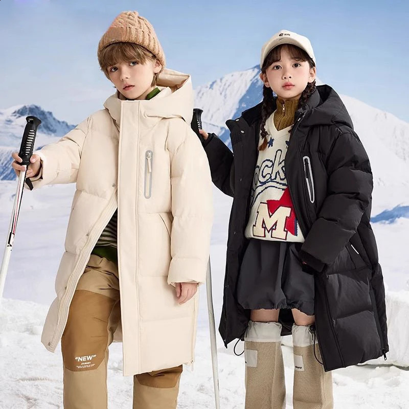 Childrens Down Cotton Jackets for Boys Girls Winter Long Big Kids Clothing Extremely Cold and Thick Outerwear CH448 241225