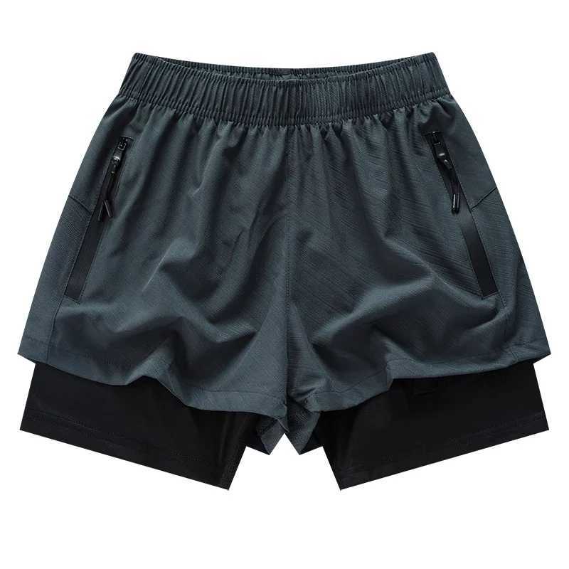 2 in 1 Men Running Sweatpants with Zipper Pockets Jogging Athletics Sweat Shorts Fitness Double Legging Short PantsXJ241226