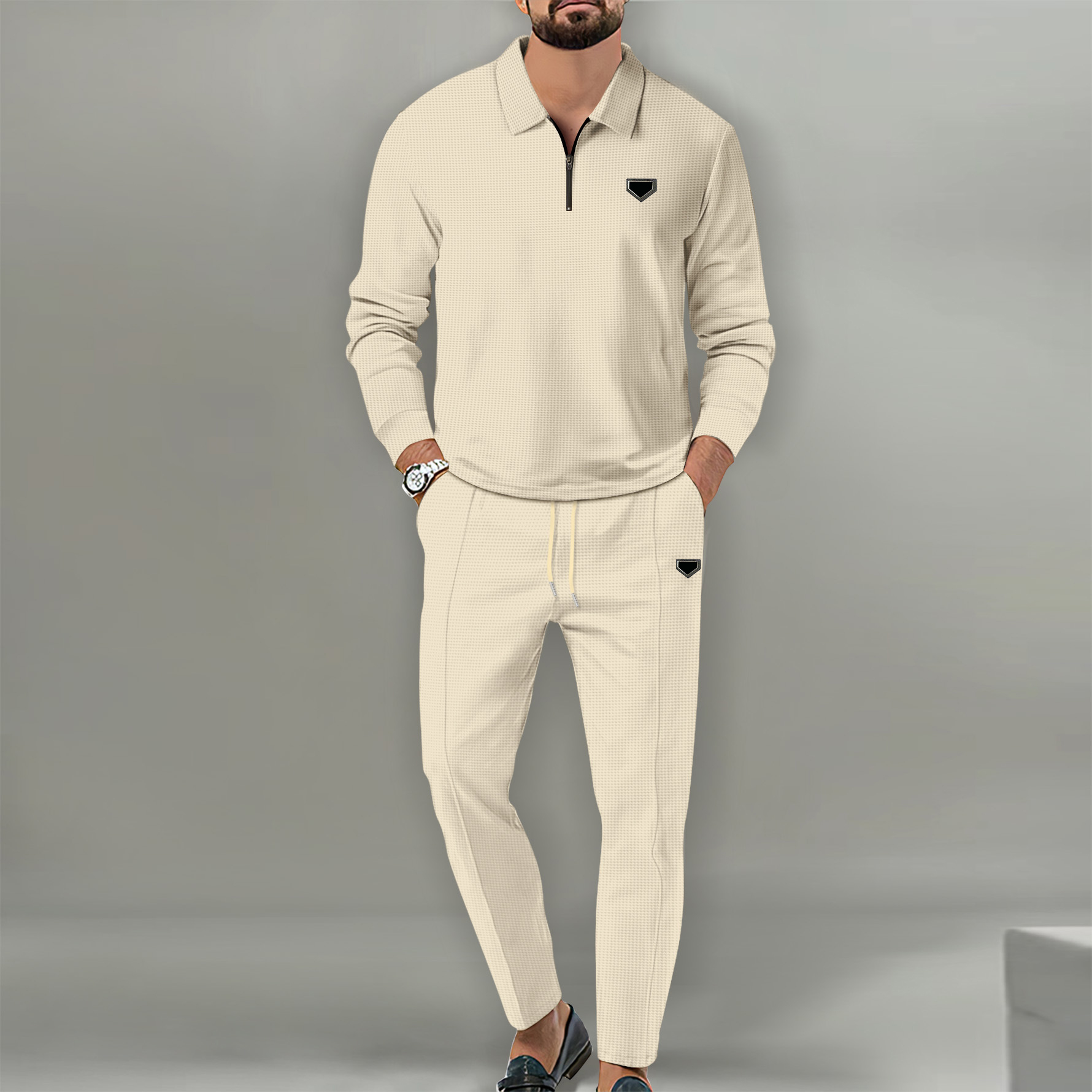 Men's Waffle Tracksuit - Long Sleeve Jacket & Pants, Casual & Stylish 2024 Collection