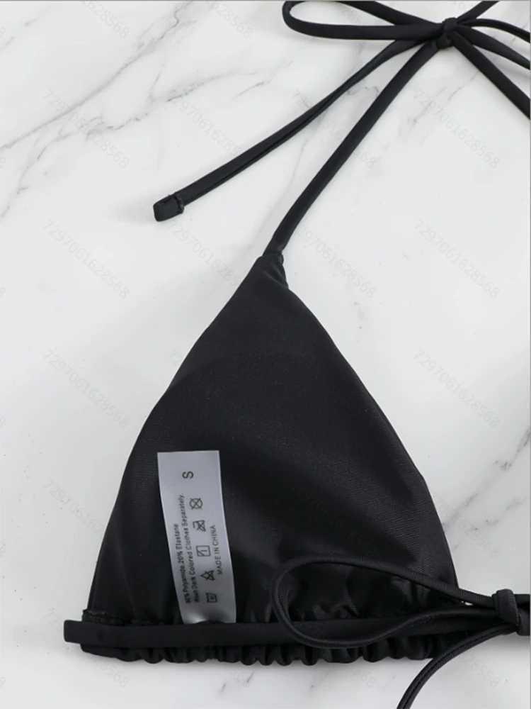 Womens 3-piece swimsuit solid suspender triangle tie bikini swimsuit covered beach skirt mini skirtW241225