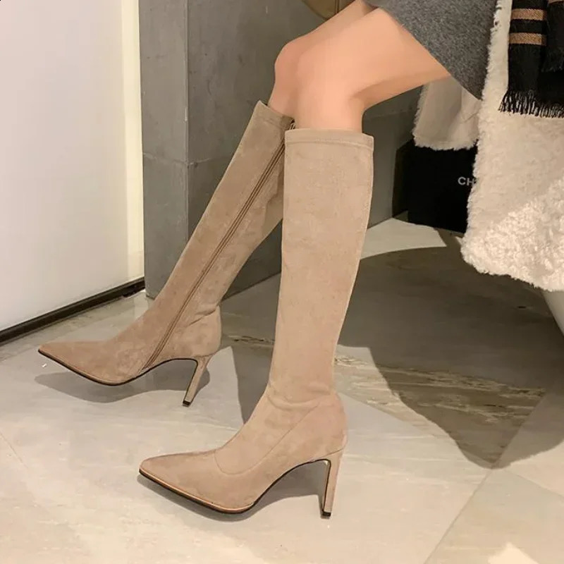 Long Boots for Women Solid Color Elastic In Knee High Shaft Shoes Woman Fashion Footwear Pu Cosplay Boot on Promotion 241226