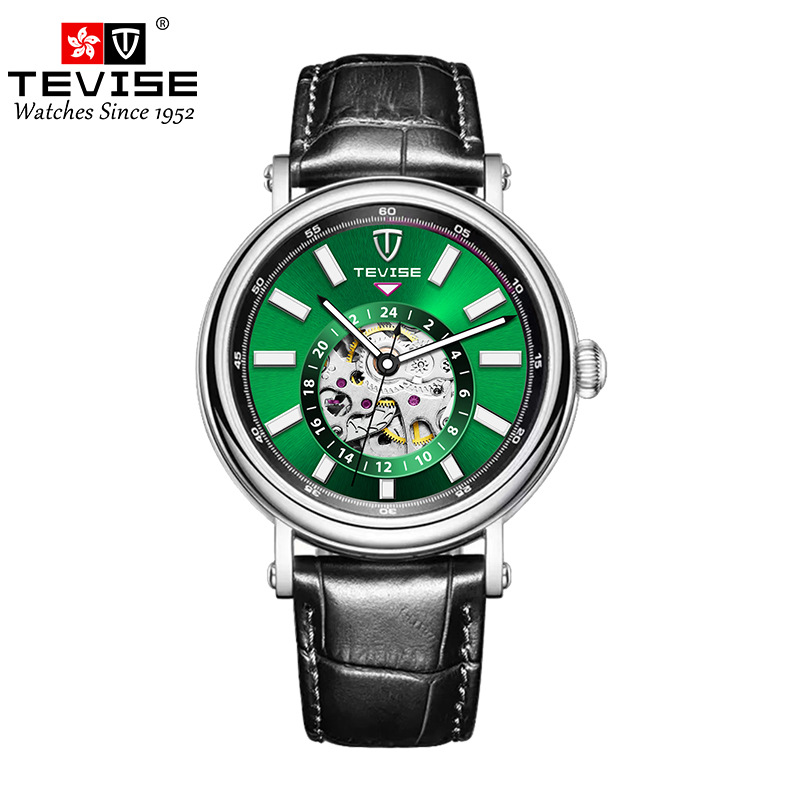 Swiss TEVISE Mechanical Watch Classic Automatic Hollow Genuine Leather Men's Watch Waterproof Luminous Luxury Watch Mens T004 9829