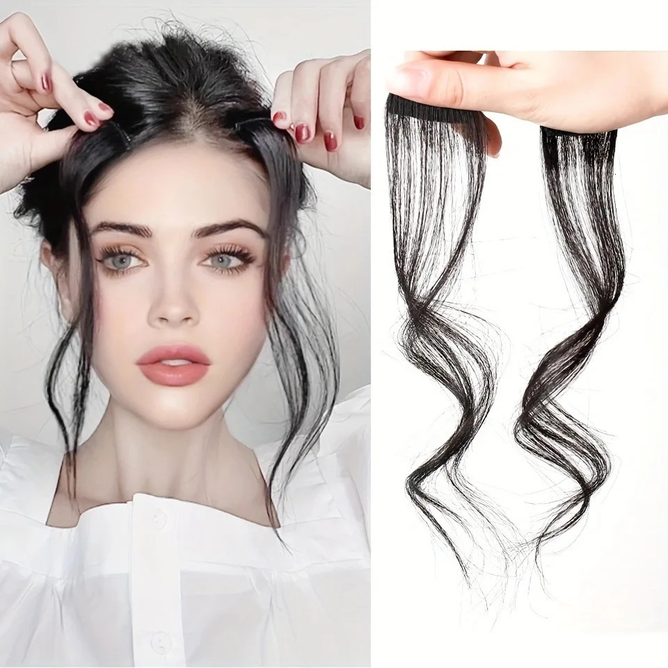 2PCS Clip in Bangs Front Side Hair Bangs Set Wavy Long Temples Synthetic Long Dragon beard Bangs Hair 12 inch 241225