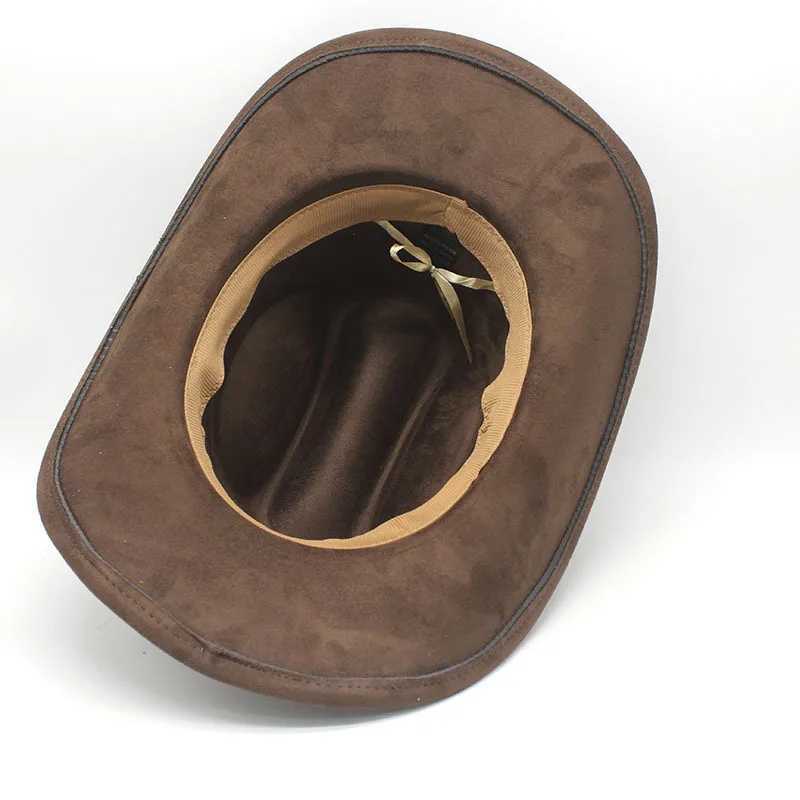 Mens Western Cowboy Hat Four Seasons Cowboy Style Cotton Polyester Blended Width Brim Adjustable 57-58cm Suitable for Classic Flat Top W241225