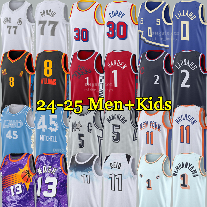 Harden Leonard 24 25 Basketball Jerseys Antetokounmpo 7 Holmgren 8 Williams Wembanyama 5 Banchero 3 Hart Brunson Towns Mitchell Nash Dillingham Men Shirts Kids Kits
