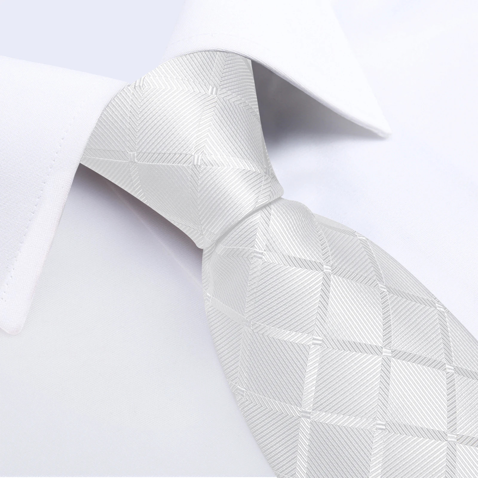 White Mens 8cm Tie Set Plaid Solid Business Formal Suits Accessories Neck Tie Set Handkerchief Cufflinks Groom Gift for Men 241225