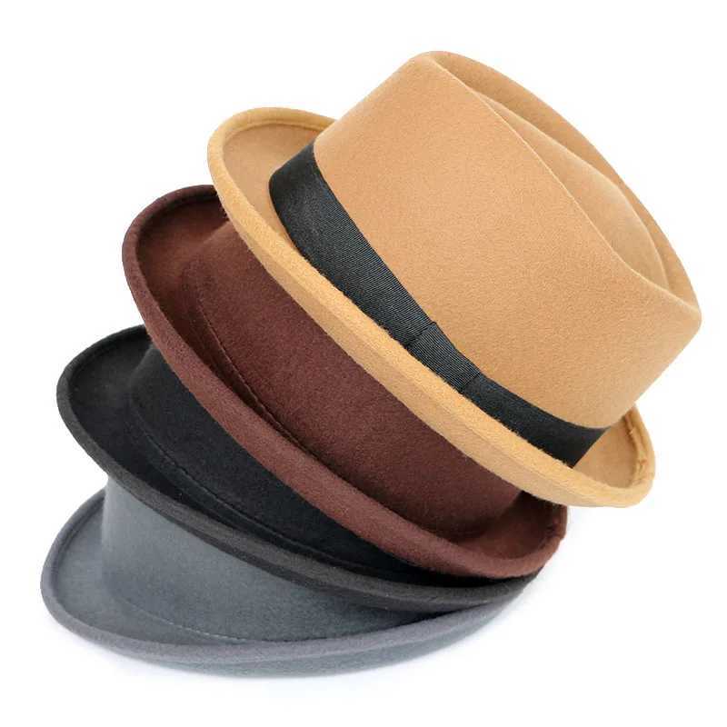 Classic Fedoras Mens Hat Fashion Autumn 2024 Solid Winter Short sleeved Fedora Jazz Top Hat Womens Black Gentleman Felt C W241225