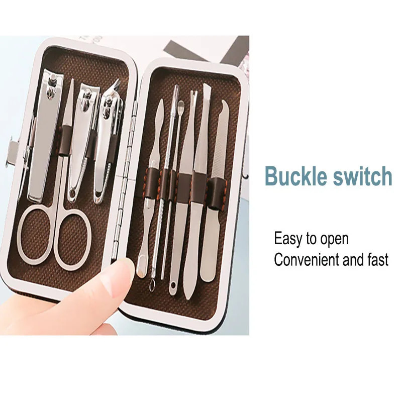 10pcs Nail Clipper Manicure Set Leather Box Stainless Steel Manicure Kit Home Nail Care Tools Portable kit Gift Nail Clipper Set 241225