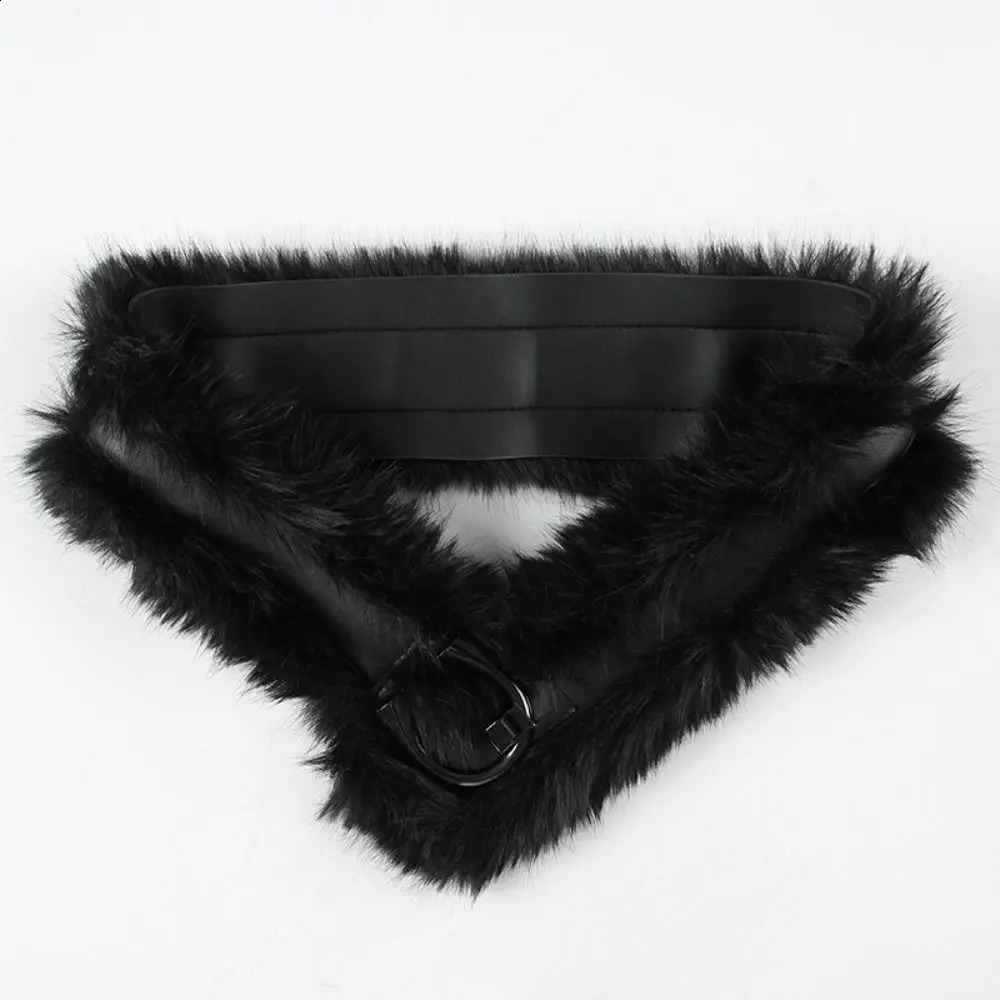 Vintage PU Leather Fur Belt Y2K Plush Waist Chain Faux Fur Waist Belts Furry Sexy Vintage Waistband Hiphop Jeans Belt 241226