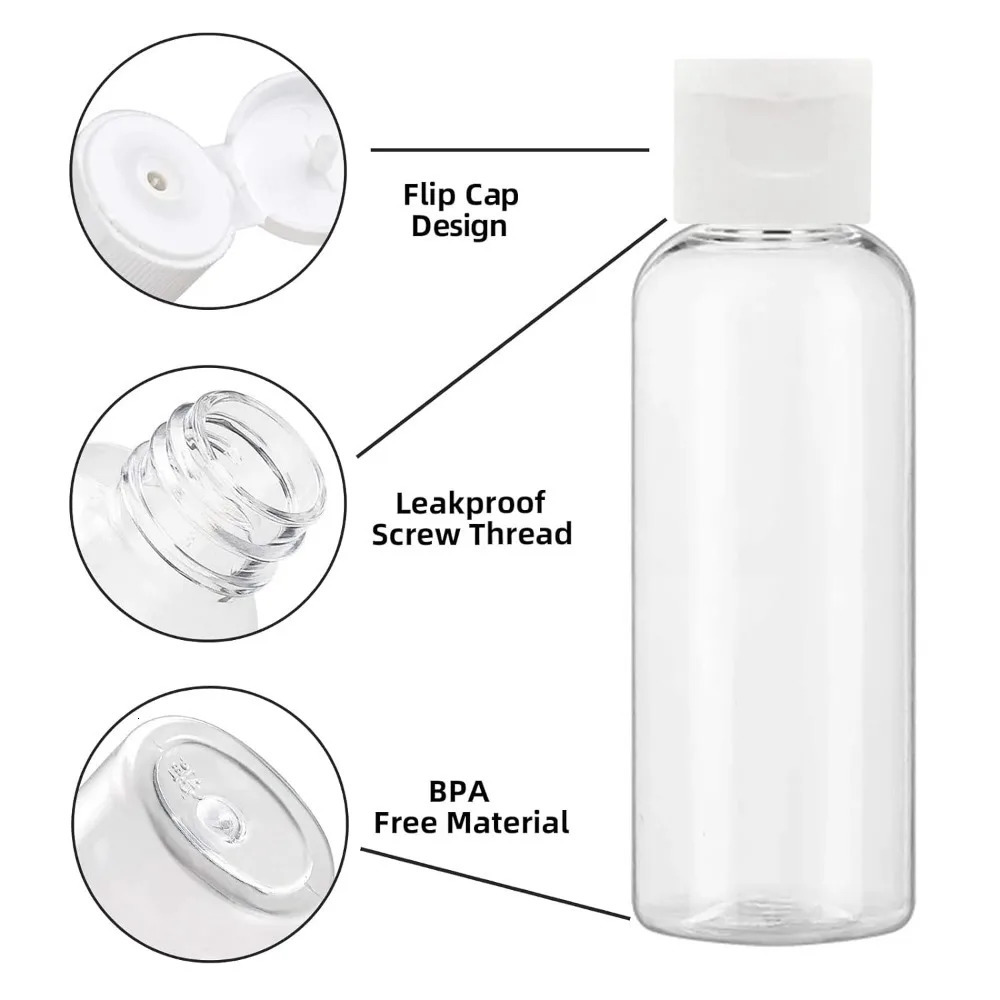 50pcs 5-100ml Plastic Empty Bottles with Flip Cap Refillable Travel Leak Proof Containers for Shampoo Liquid Body Soap Lotion 241225
