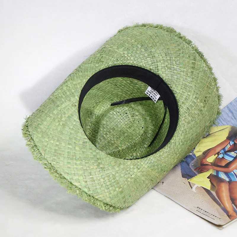 Grass green denim hat mens and womens denim hat str monochrome felt hat big brown outdoor beach rider hat W241225
