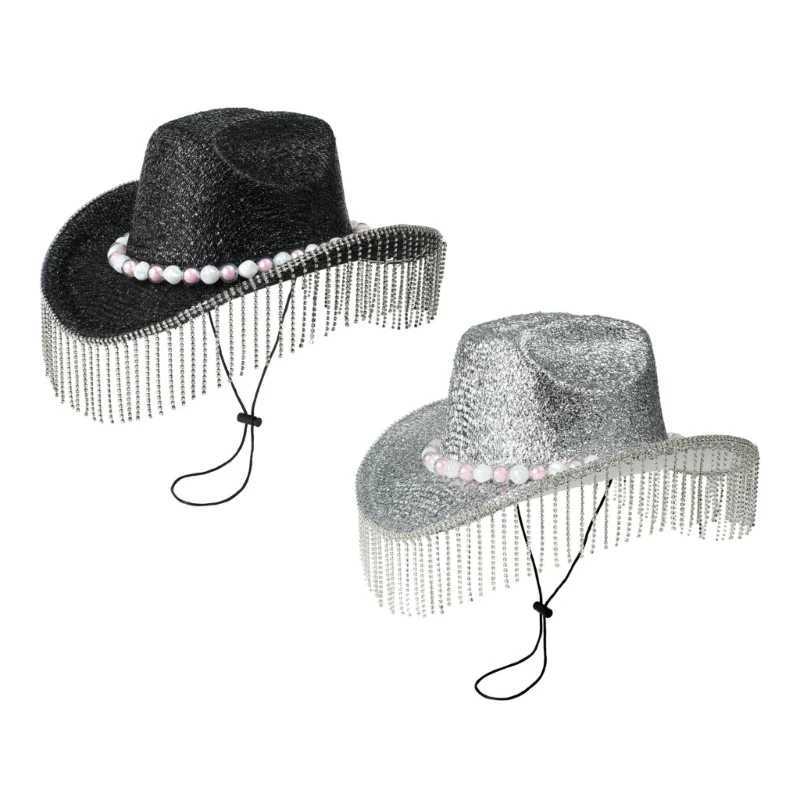 Sparkling crystal cowboy hat Tassel diamond bachelor party cowboy hat disco hat actor DropShipping W241225