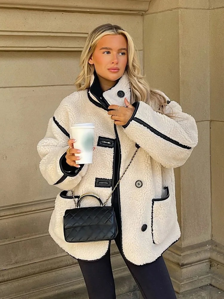 HH TRAF 2024 Woman Fashion High Street Thick Coats Solid ONeck Long Sleeves Single Breasted Winter Warm Jackets Trendy 241225